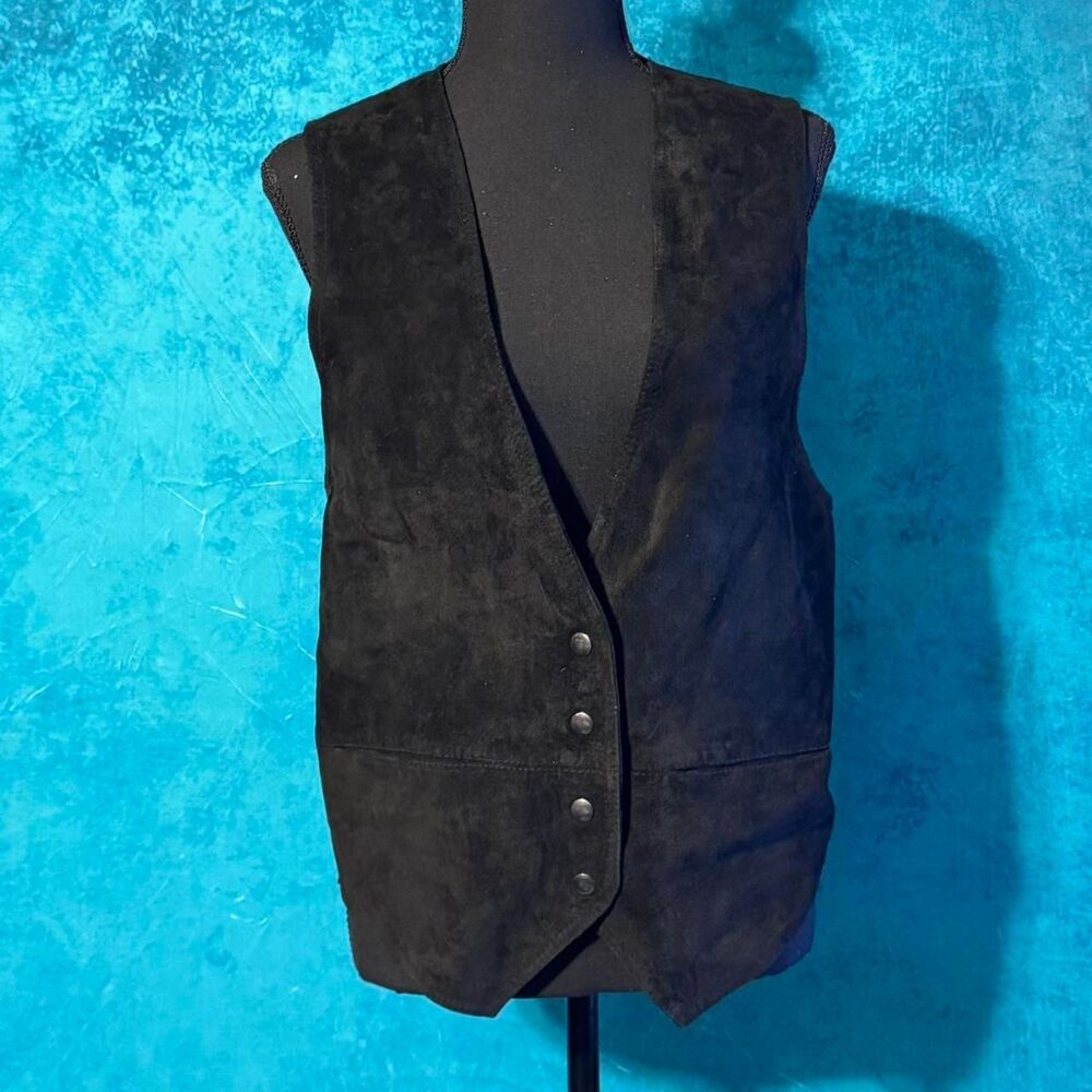 Jay Jacobs Black Suede Leather Vest | Tie Back | Size M